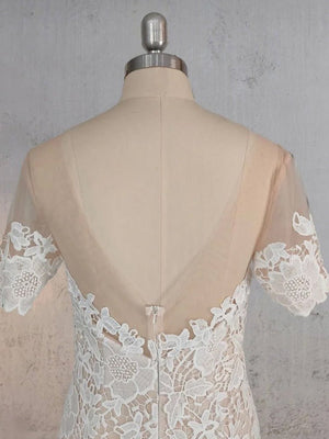 Mermaid Scoop Illusion Neck Floral Wedding Dress - KissProm