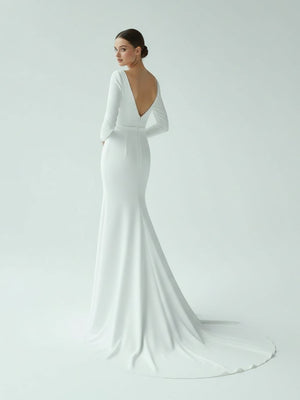 Mermaid Scoop Neck V Back Satin Wedding Dress - KissProm