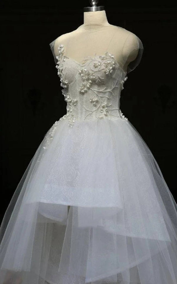 Mini High Neck Sleeveless Bell Beading Zipper Keyhole Tulle Lace Dress