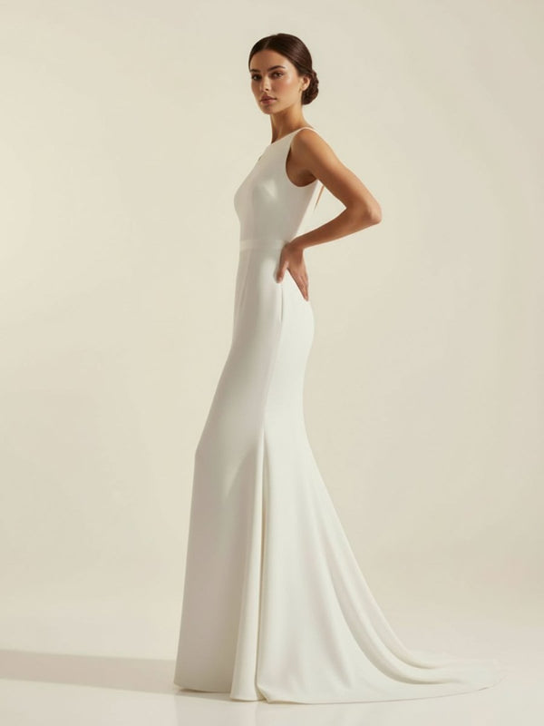Simple Sleeveless Mermaid Wedding Dress With Sexy Bow - KissProm