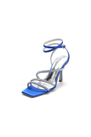 Multi Crystal Straps Square Open Toe Chunky Heels - KissProm