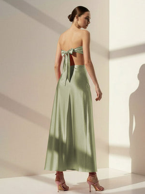 Nadine | PInk Strapless Back Tie Satin A - line Prom Dress - KissProm