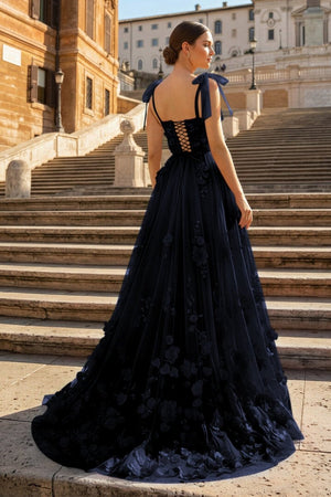 Scarlet Tulle A-line 3D Flower Long Prom Dress With Slit – Prom Dress by KissProm | Available at KissProm