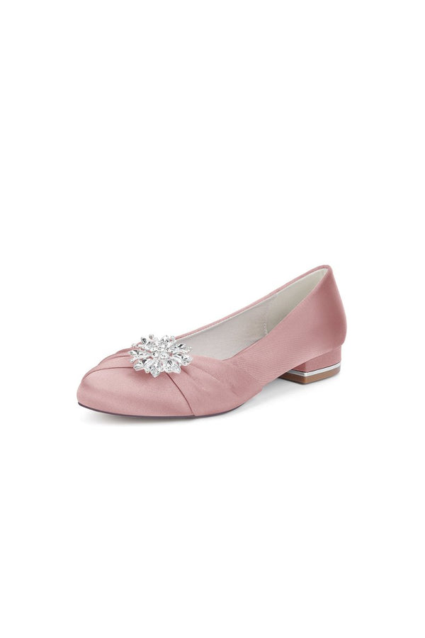 Navy Blue Flat Shoes with Crystal Flower Decoration - KissProm