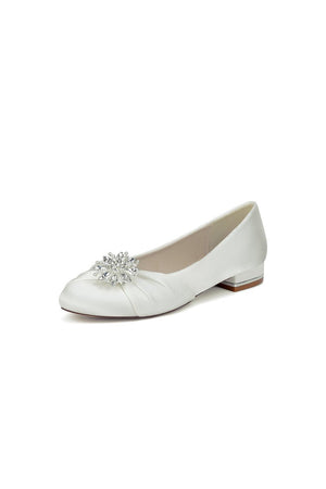 Navy Blue Flat Shoes with Crystal Flower Decoration - KissProm