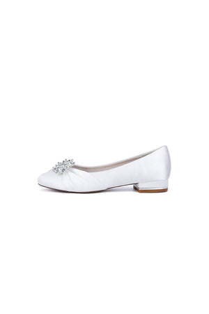 Navy Blue Flat Shoes with Crystal Flower Decoration - KissProm