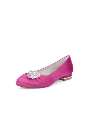 Navy Blue Flat Shoes with Crystal Flower Decoration - KissProm
