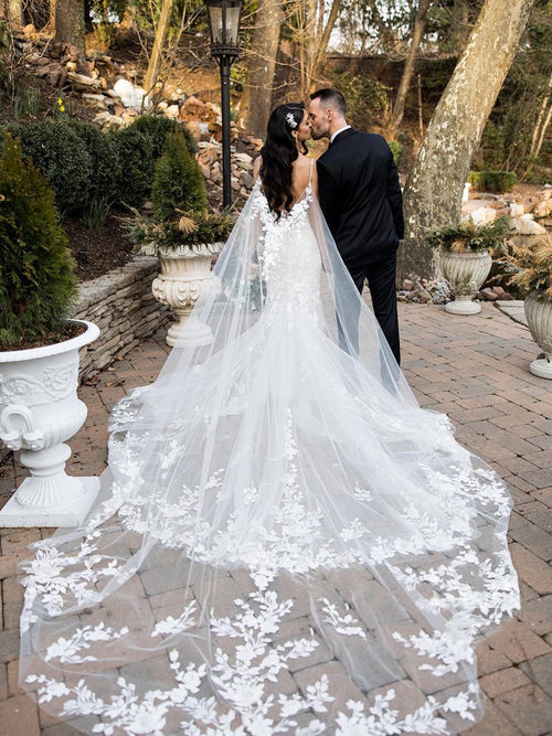 Non - traditional Wedding Veil Floral Lace Cathedral Veil Bridal Veil - KissProm