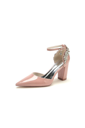 Nude Pink High Heels with Crystal - Embellished Silver Buckle - KissProm