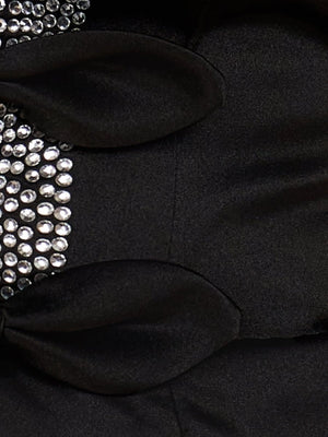 Octaviana | Black - Strapless A-Line Beaded Satin Homecoming Dress With Bow