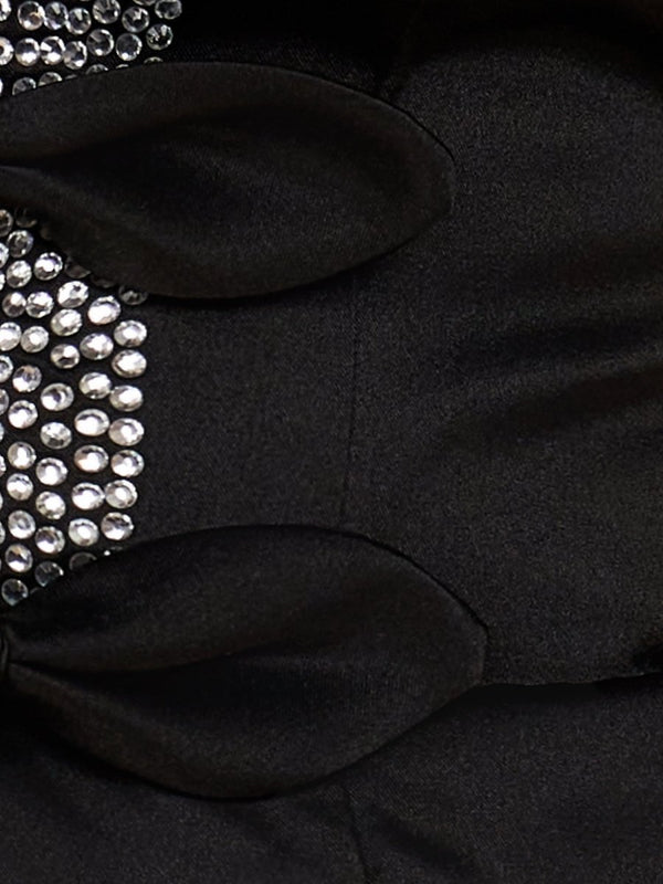 Octaviana | Black - Strapless A-Line Beaded Satin Homecoming Dress With Bow