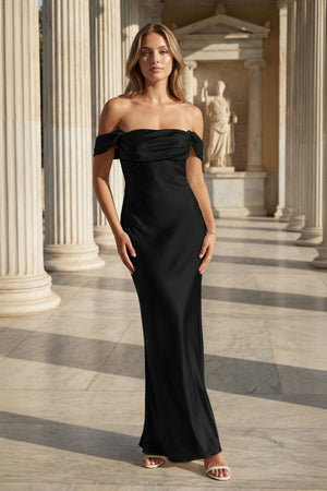 Off the Shoulder Coral Mermaid Satin Long Party Dress - KissProm