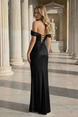 Off the Shoulder Coral Mermaid Satin Long Party Dress - KissProm