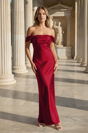 Off the Shoulder Coral Mermaid Satin Long Party Dress - KissProm