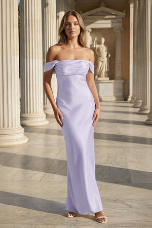 Off the Shoulder Coral Mermaid Satin Long Party Dress - KissProm