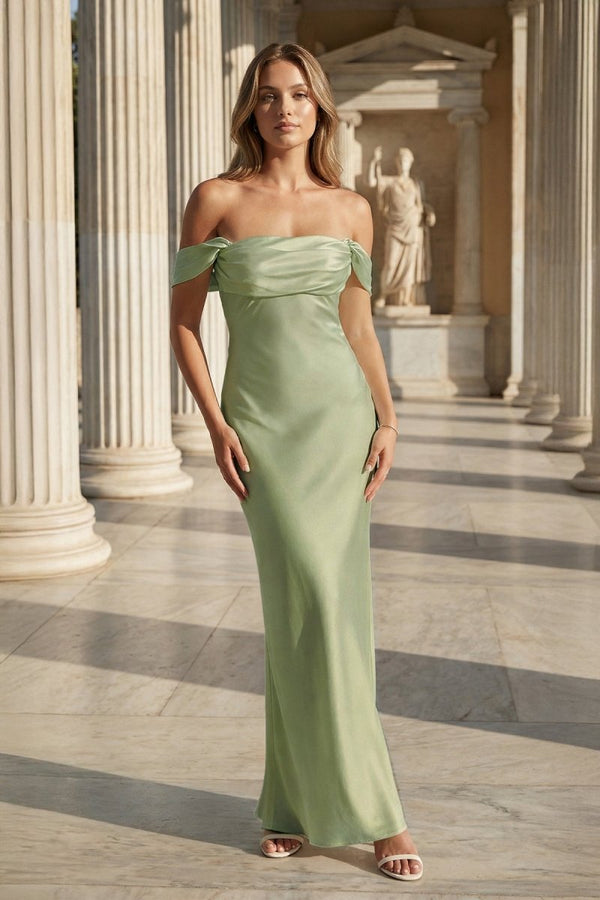 Off the Shoulder Coral Mermaid Satin Long Party Dress - KissProm