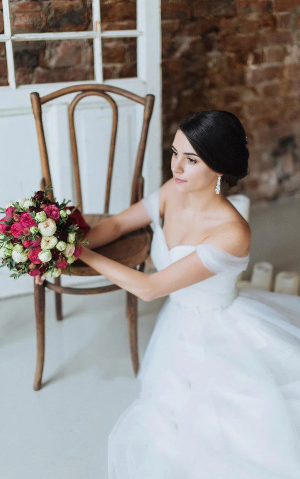 Off-The-Shoulder Tulle Ball Gown Sweep Train Dress