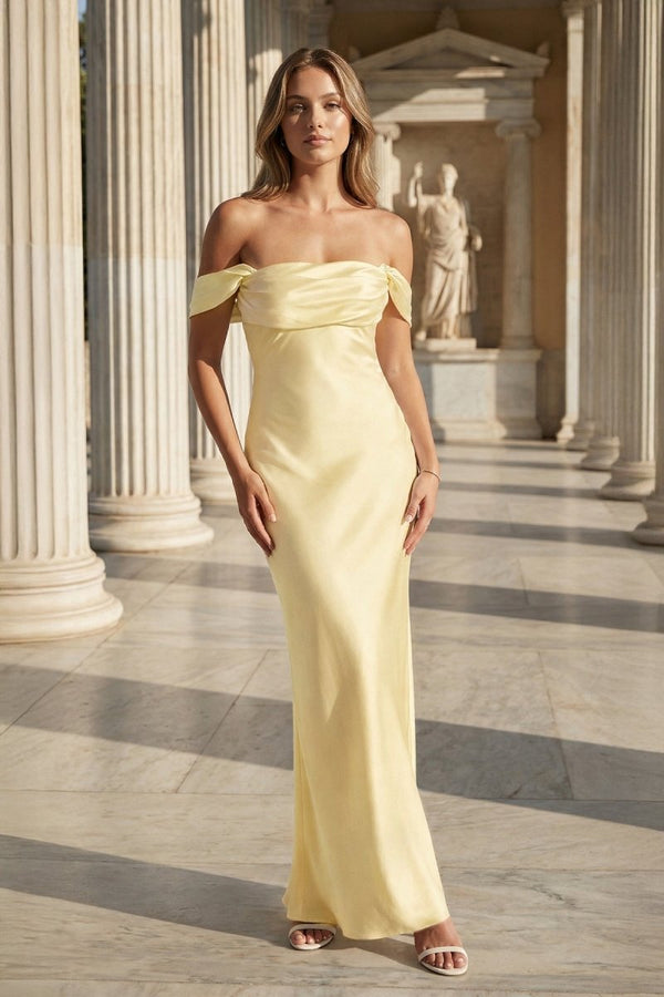 Off the Shoulder Coral Mermaid Satin Long Party Dress - KissProm