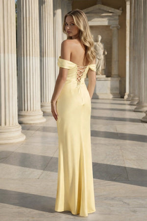 Off the Shoulder Coral Mermaid Satin Long Party Dress - KissProm