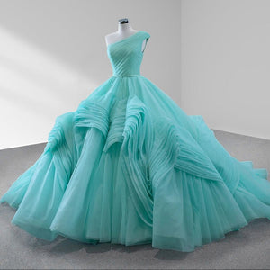 One - Shoulder Sleeveless Ball Gown Court Train Quinceanera Dress - KissProm