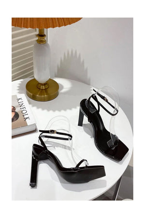 One Word with Square Head Thick High Heels - KissProm