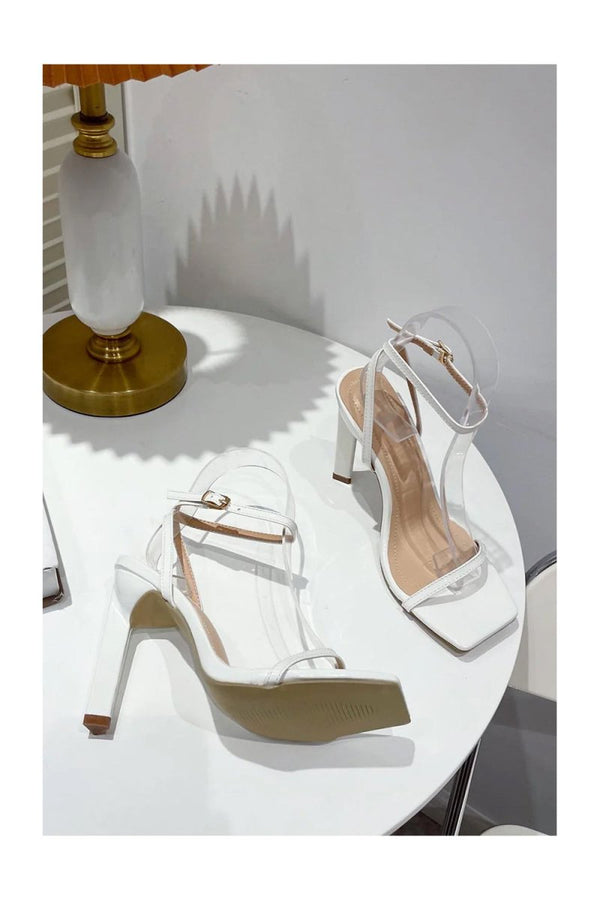 One Word with Square Head Thick High Heels - KissProm