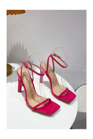 One Word with Square Head Thick High Heels - KissProm