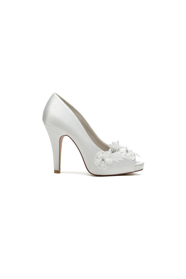 Open Point Toe Wedding Shoes with Lace - KissProm