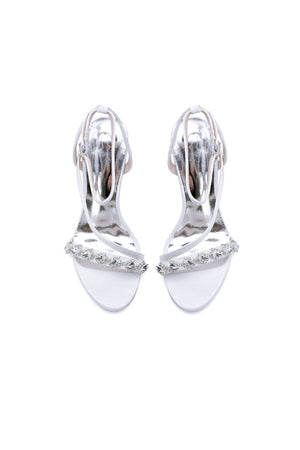 Open Toe Ankle Strap Satin Chunky Heels With Rhinestone - KissProm