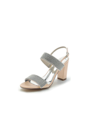 Open Toe Beaded Buckle Satin Chunky Heels - KissProm