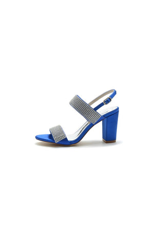 Open Toe Beaded Buckle Satin Chunky Heels - KissProm
