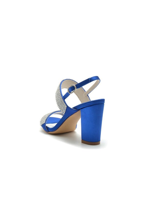 Open Toe Beaded Buckle Satin Chunky Heels - KissProm