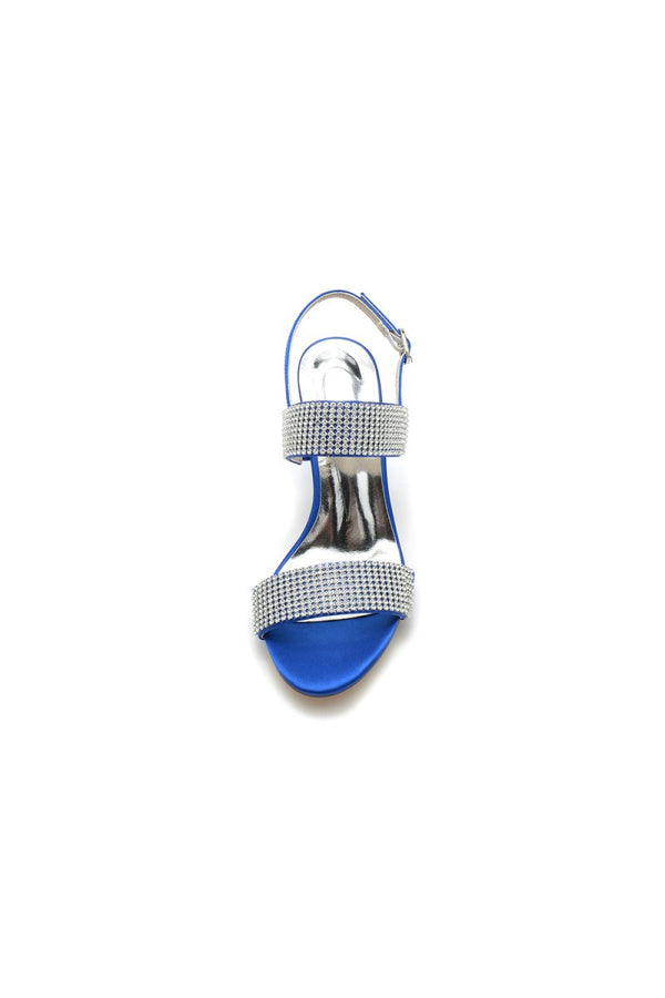 Open Toe Beaded Buckle Satin Chunky Heels - KissProm