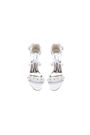 Open Toe Beaded Cross Strap High Heels - KissProm