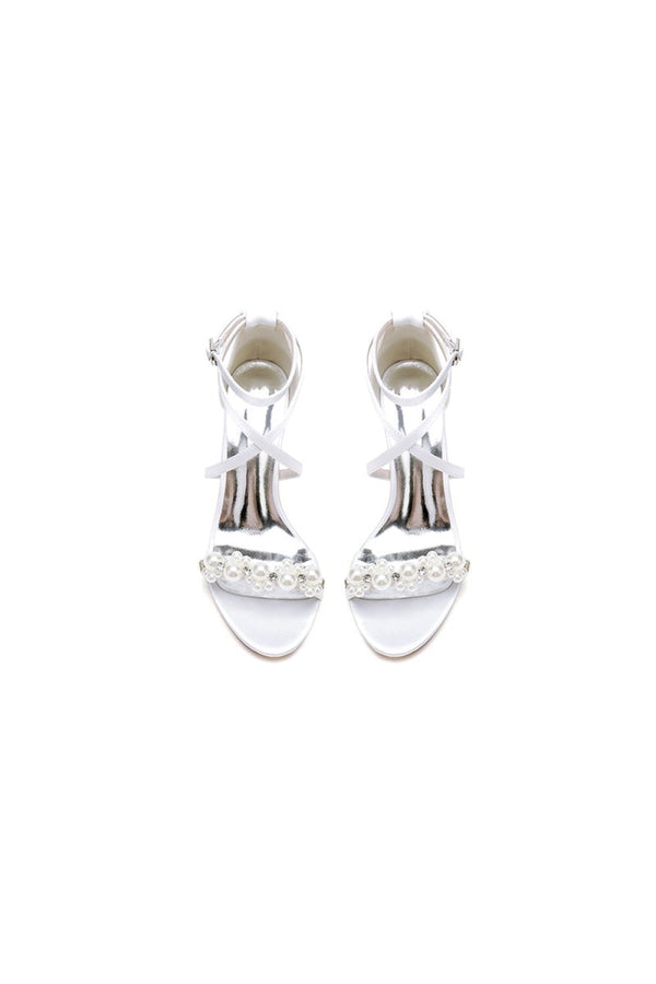 Open Toe Beaded Cross Strap High Heels - KissProm
