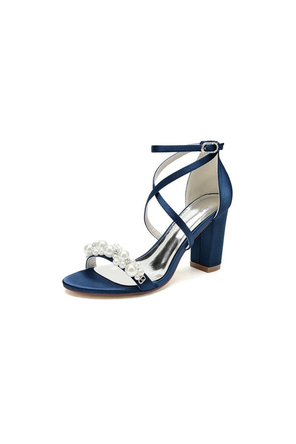 Open Toe Beaded Cross Strap High Heels - KissProm