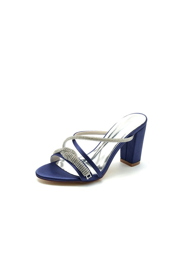 Open Toe Block Heels with Rhinestone - KissProm