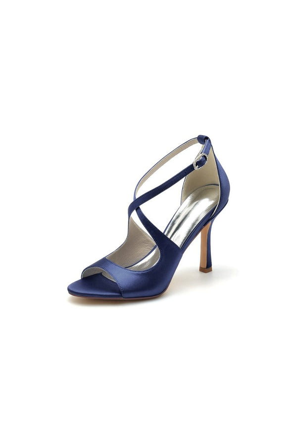 Open Toe Cross Strap Satin Stiletto Heels - KissProm