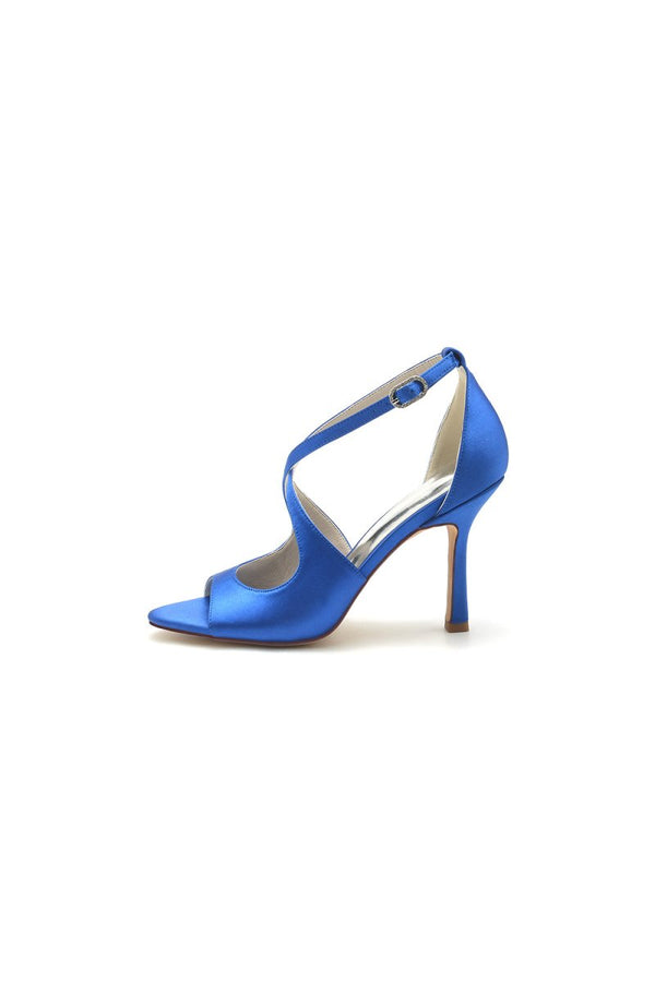 Open Toe Cross Strap Satin Stiletto Heels - KissProm