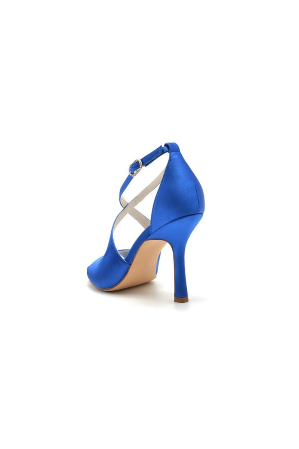 Open Toe Cross Strap Satin Stiletto Heels - KissProm