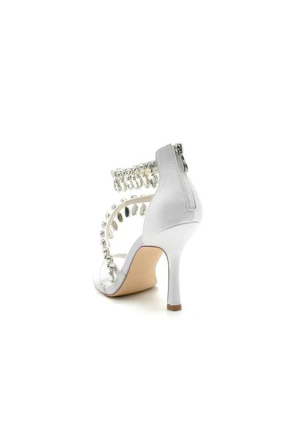 Open Toe Crystal Ankle Strap Stiletto Sandals - KissProm