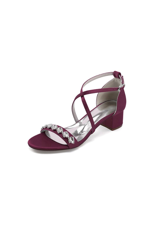 Open Toe Crystal Hollow Out Chunky Heels - KissProm