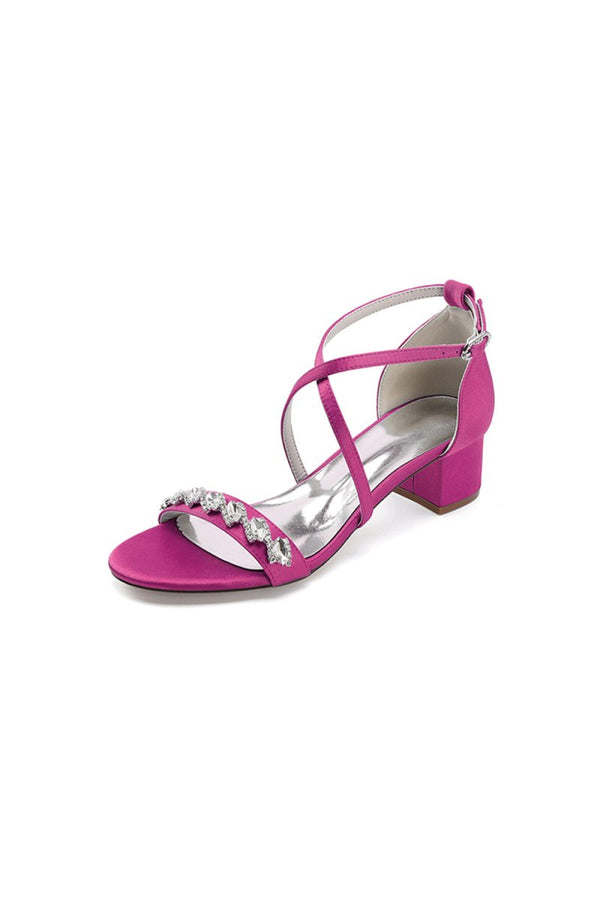 Open Toe Crystal Hollow Out Chunky Heels - KissProm