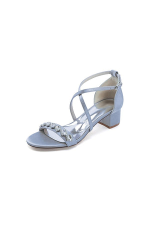 Open Toe Crystal Hollow Out Chunky Heels - KissProm