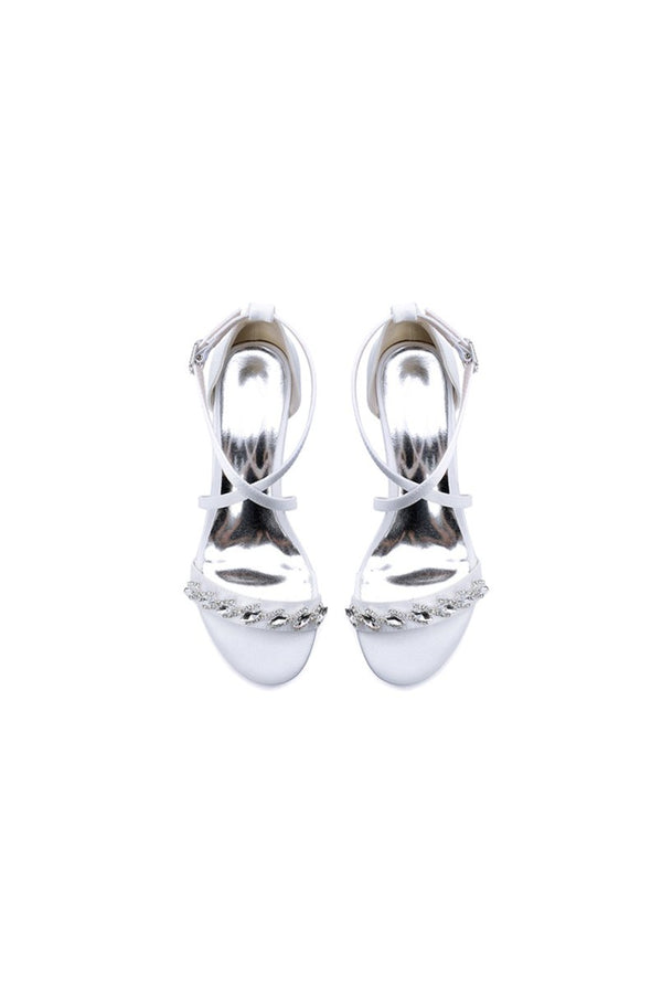 Open Toe Crystal Hollow Out Chunky Heels - KissProm