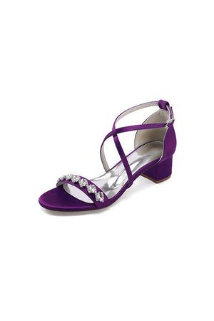 Open Toe Crystal Hollow Out Chunky Heels - KissProm