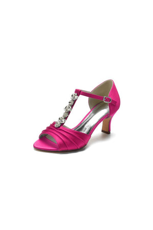 Open Toe Crystal Starp Chunky Heels - KissProm