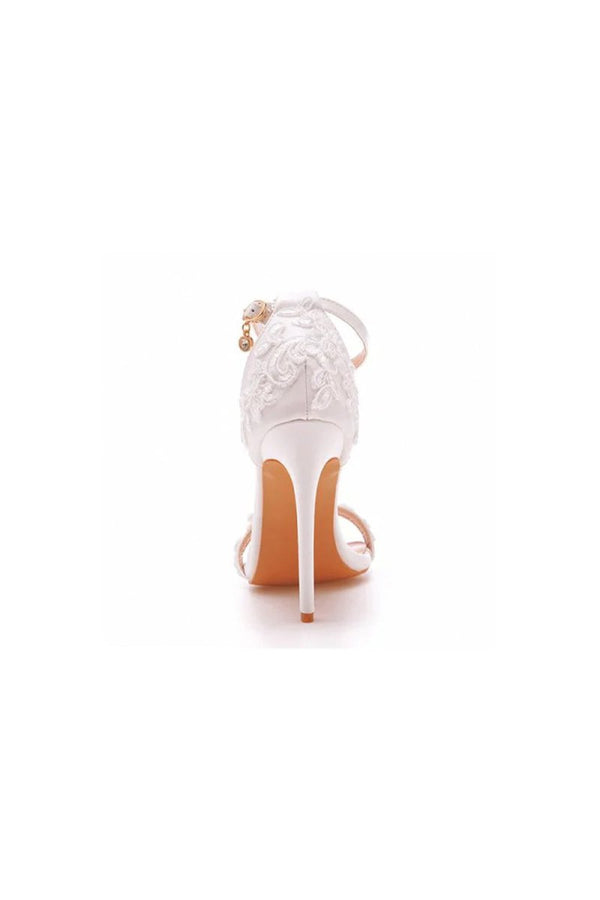 Open Toe lace Ankle Strap Wedding High Heel - KissProm