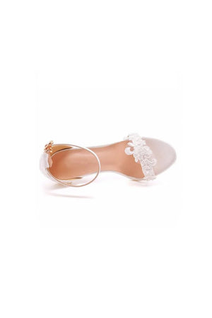 Open Toe lace Ankle Strap Wedding High Heel - KissProm