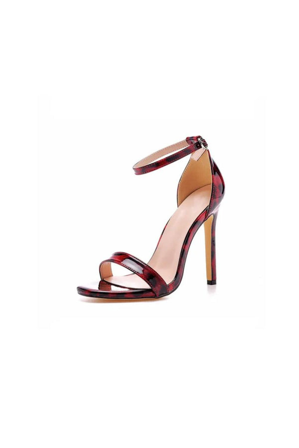 Open Toe Leopard Print Ankle Strap Stiletto High Heels - KissProm
